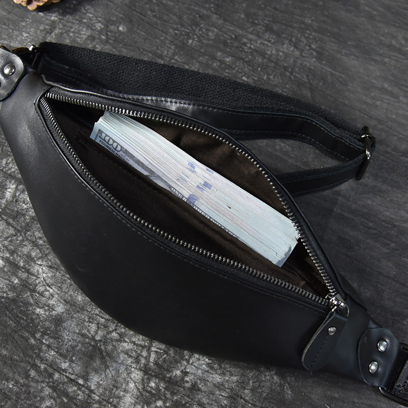 Sigrid Smooth Black Leather Waist Bag | Smooth Black Leather Fanny Pack STEEL HORSE LEATHER