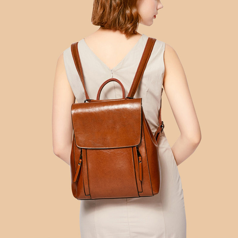 Top Grain Leather Backpack For Women Female Leather Designer Backpack Stylish School Backpack Shoulder Bags RockCow Leather Studio