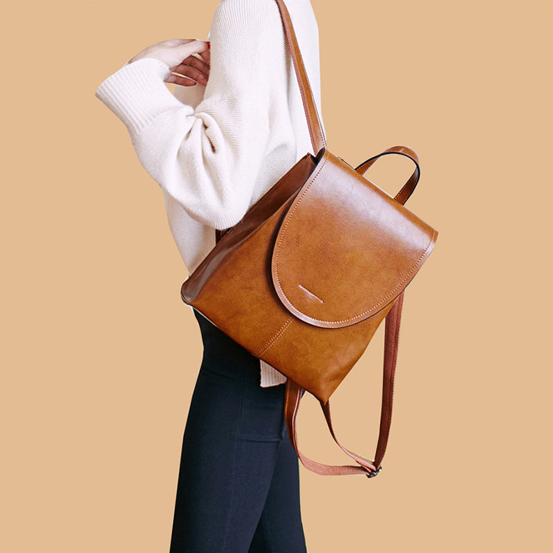 Top Grain Leather Backpack Women City Backpack Natural Cowhide Leather Travel Backpack Stylish Shoulder Bag Christmas Gift SX2612-1 RockCow Leather Studio