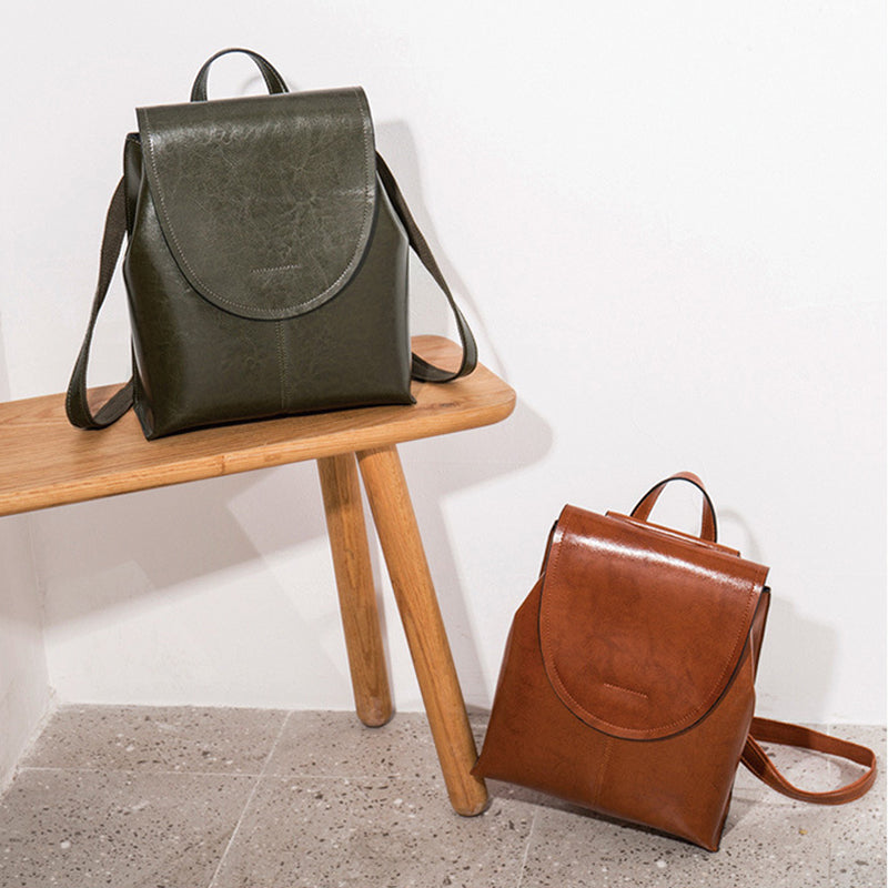 Top Grain Leather Backpack Women City Backpack Natural Cowhide Leather Travel Backpack Stylish Shoulder Bag Christmas Gift SX2612-1 RockCow Leather Studio