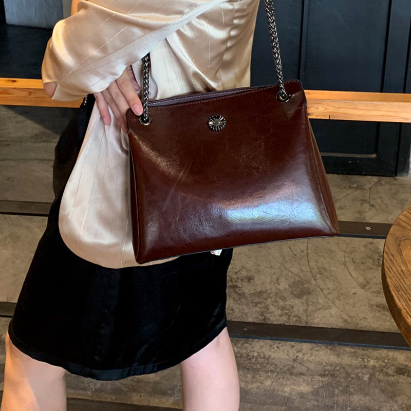 Top Grain Leather Messenger Bag Women Leather Shoulder Bag Casual Genuine Natural Leather Crossbody Bag SX55-519 RockCow Leather Studio