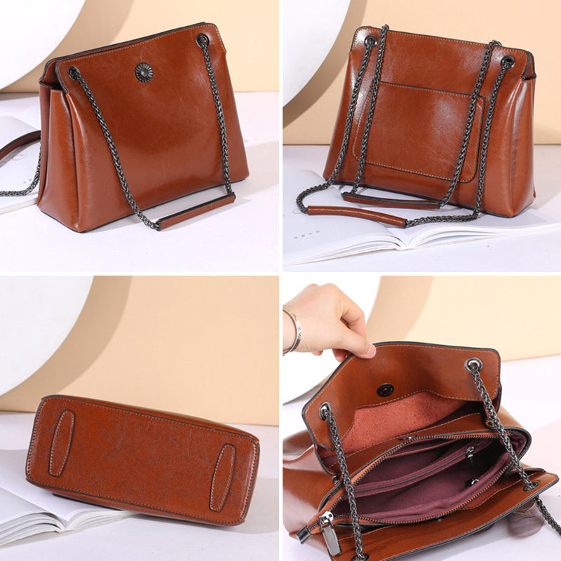 Top Grain Leather Messenger Bag Women Leather Shoulder Bag Casual Genuine Natural Leather Crossbody Bag SX55-519 RockCow Leather Studio