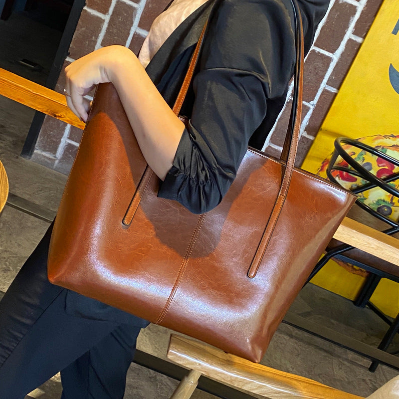 Top Grain Leather Tote Bag For Women Casual Large Shoulder Bag Simple Style Handbags Gift For Her RockCow Leather Studio