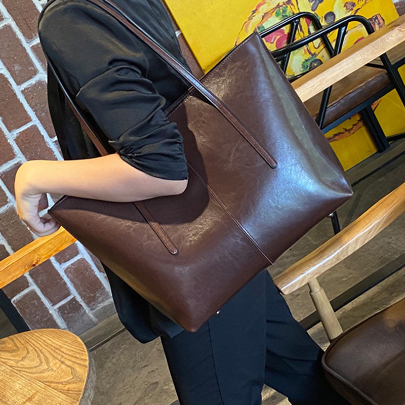 Top Grain Leather Tote Bag For Women Casual Large Shoulder Bag Simple Style Handbags Gift For Her RockCow Leather Studio