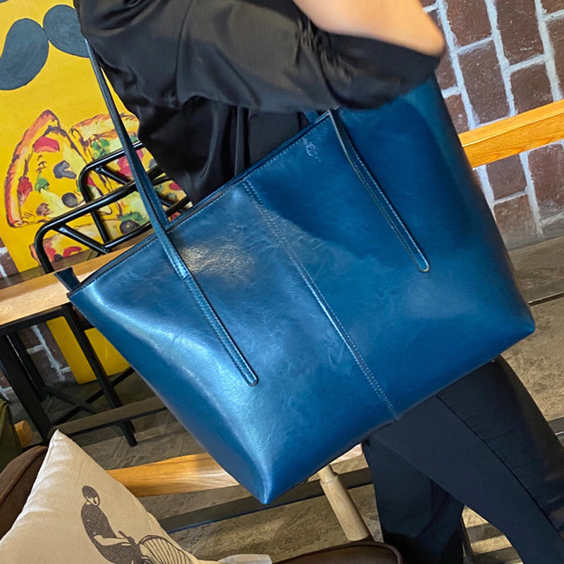 Top Grain Leather Tote Bag For Women Casual Large Shoulder Bag Simple Style Handbags Gift For Her RockCow Leather Studio