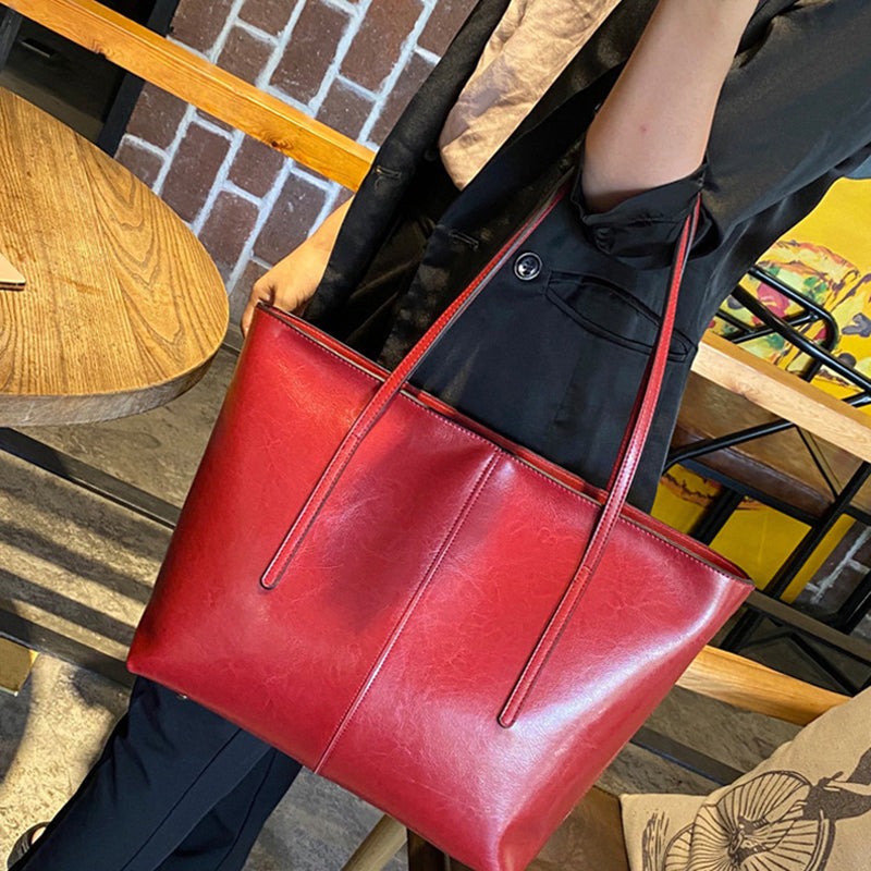 Top Grain Leather Tote Bag For Women Casual Large Shoulder Bag Simple Style Handbags Gift For Her RockCow Leather Studio
