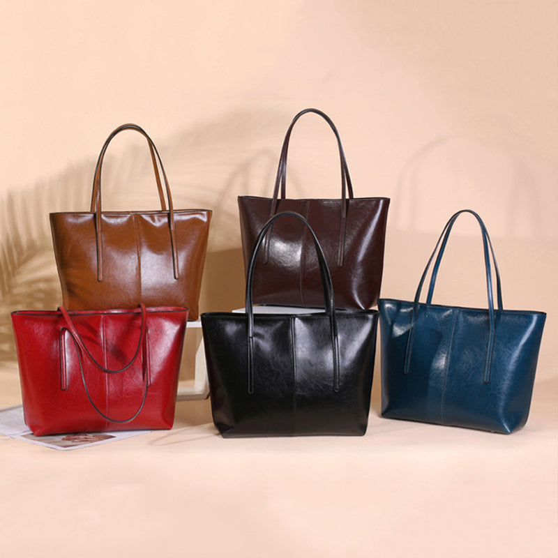 Top Grain Leather Tote Bag For Women Casual Large Shoulder Bag Simple Style Handbags Gift For Her RockCow Leather Studio