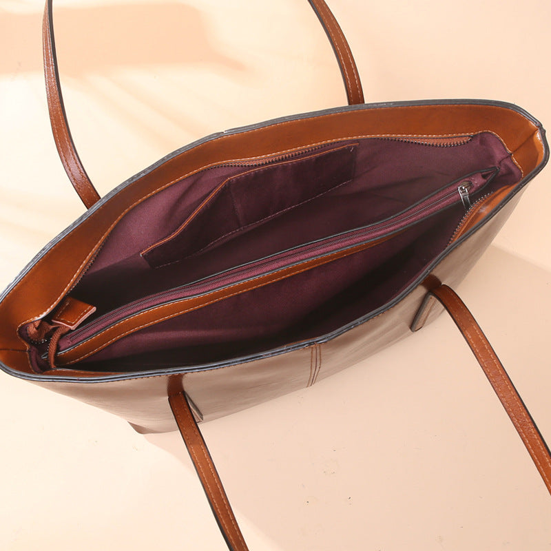 Top Grain Leather Tote Bag For Women Casual Large Shoulder Bag Simple Style Handbags Gift For Her RockCow Leather Studio