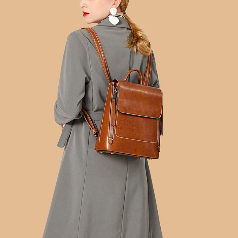 Top Grain Leather Women Backpack Retro Style Leather Rucksack Leather Shoulder Bag For Women RockCow Leather Studio