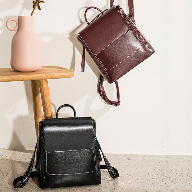 Top Grain Leather Women Backpack Retro Style Leather Rucksack Leather Shoulder Bag For Women RockCow Leather Studio