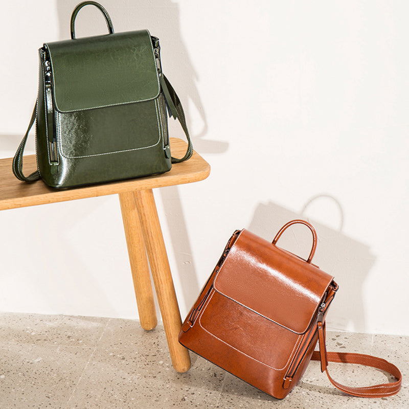 Top Grain Leather Women Backpack Retro Style Leather Rucksack Leather Shoulder Bag For Women RockCow Leather Studio