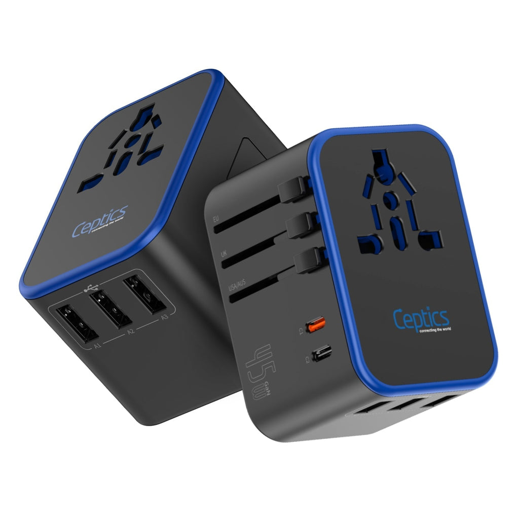 All-In-One International Travel Adapter Plug - 2 USB-C (PD & QC) - 3 USB Ports (UP-11KU) Ceptics