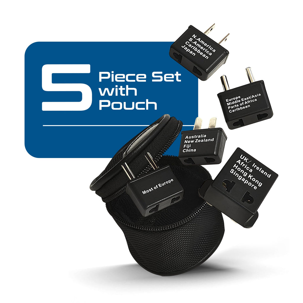 International Travel Adapter Plug Set - 5 pcs Set with Pouch (UP-5S) - Non-Grounded Ceptics