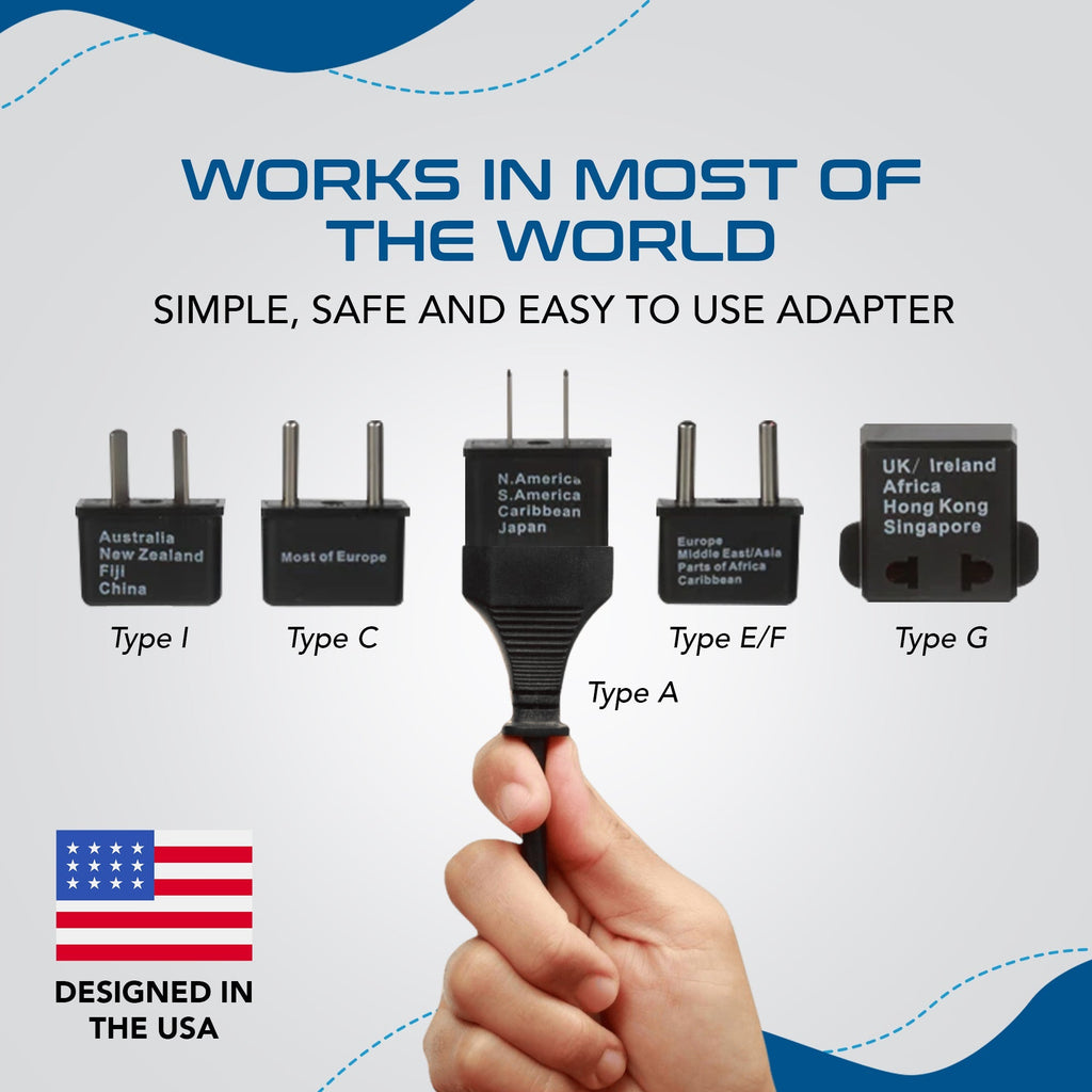 International Travel Adapter Plug Set - 5 pcs Set with Pouch (UP-5S) - Non-Grounded Ceptics
