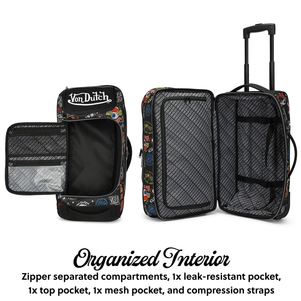Jax Black 20" Carry-on Rolling Duffel Travellty