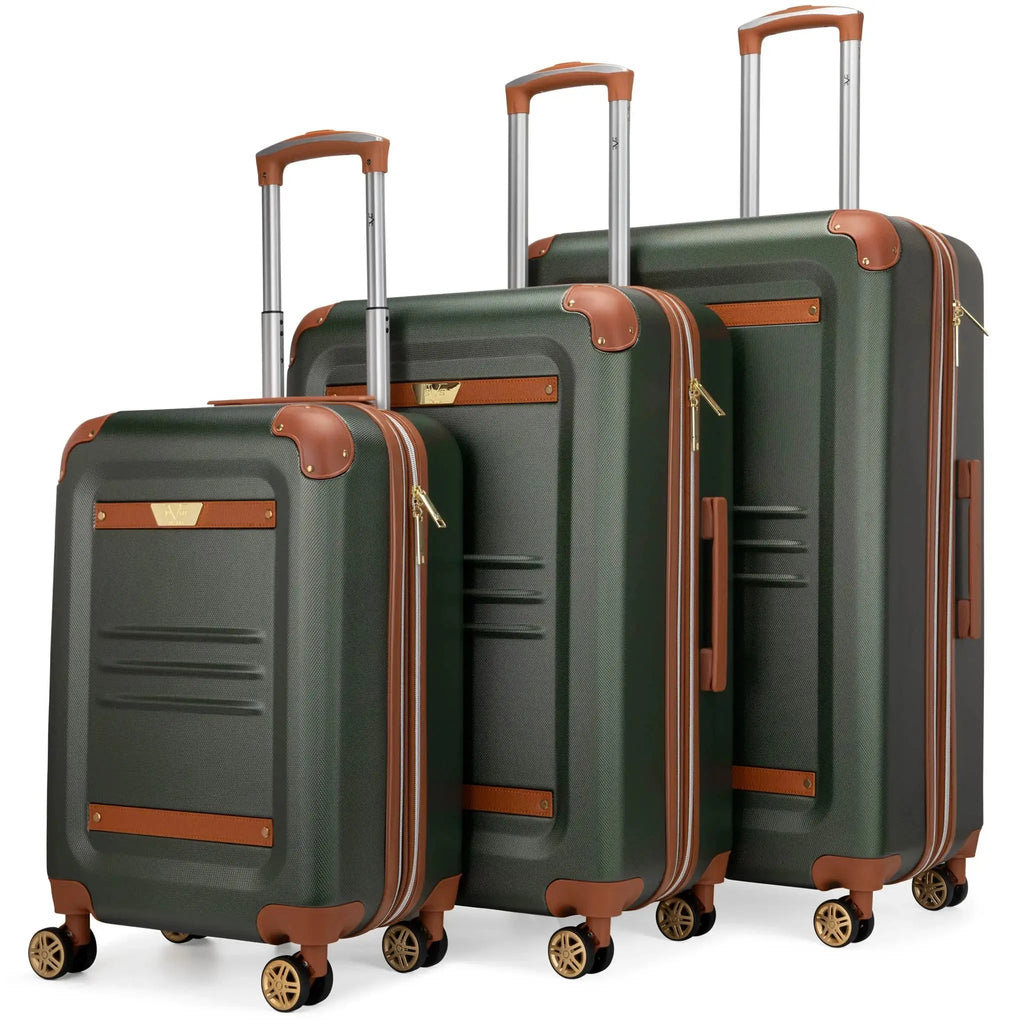 Vintage 3 Piece Expandable Retro Luggage Set Travellty