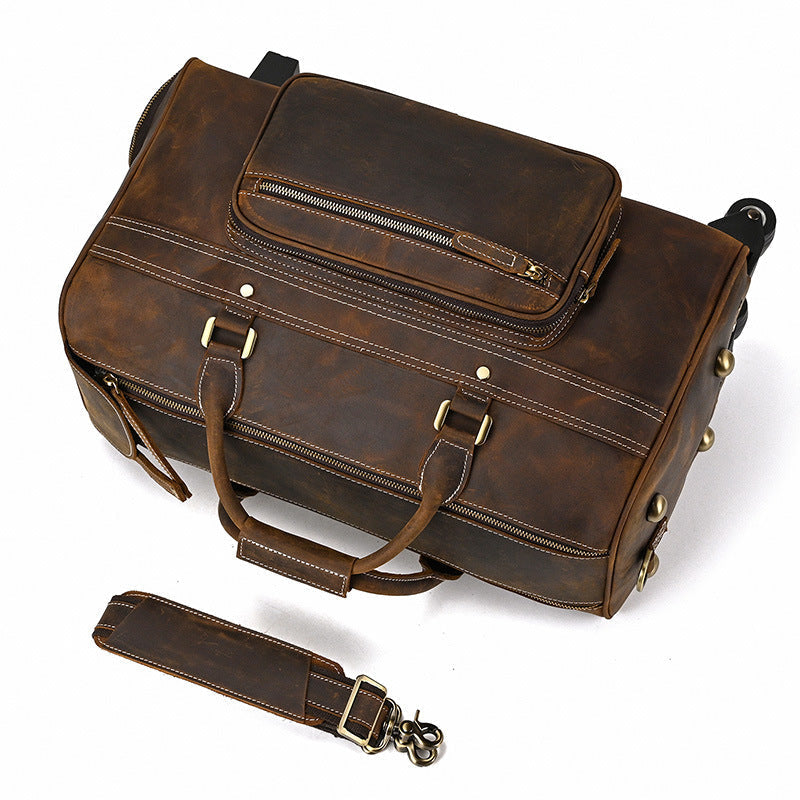 Vintage Full Grain Leather Travel Bag Handmade Leather Duffle Bag Holdall Trolley Luggage Bag RockCow Leather Studio