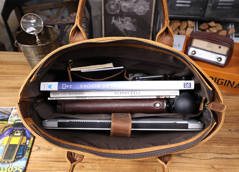 Vintage Leather Briefcase Full Grain Leather Messenger Bag Men Leather Shoulder Bag Leather Laptop Bag Business Handbag RockCow Leather Studio