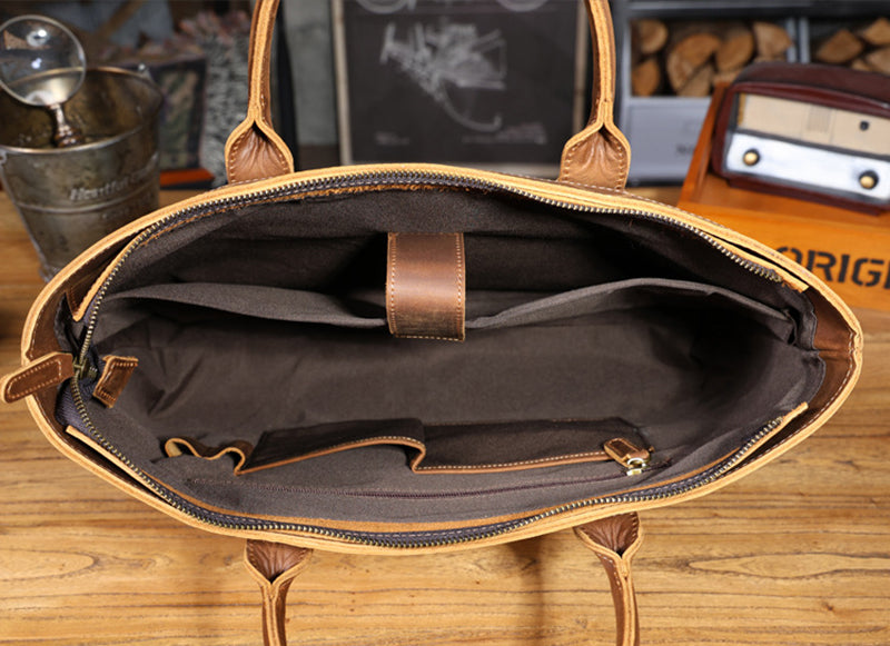 Vintage Leather Briefcase Full Grain Leather Messenger Bag Men Leather Shoulder Bag Leather Laptop Bag Business Handbag RockCow Leather Studio