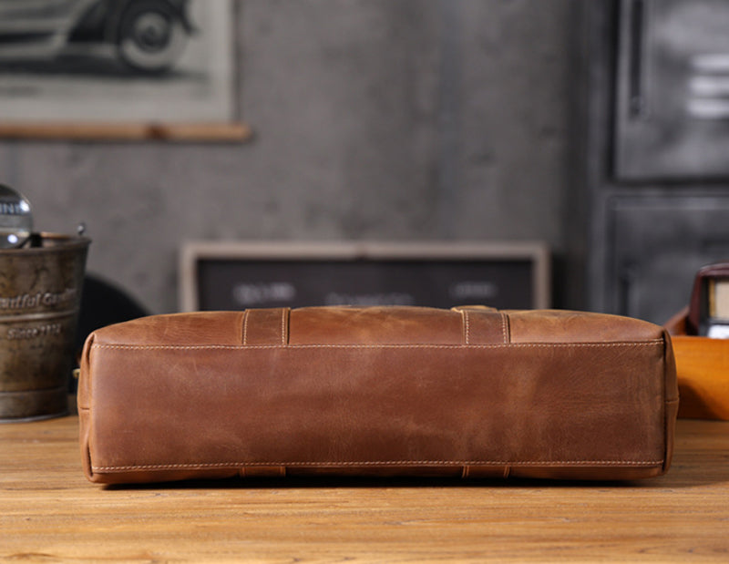 Vintage Leather Briefcase Full Grain Leather Messenger Bag Men Leather Shoulder Bag Leather Laptop Bag Business Handbag RockCow Leather Studio