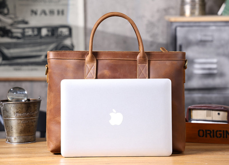 Vintage Leather Briefcase Full Grain Leather Messenger Bag Men Leather Shoulder Bag Leather Laptop Bag Business Handbag RockCow Leather Studio