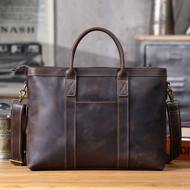 Vintage Leather Briefcase Full Grain Leather Messenger Bag Men Leather Shoulder Bag Leather Laptop Bag Business Handbag RockCow Leather Studio