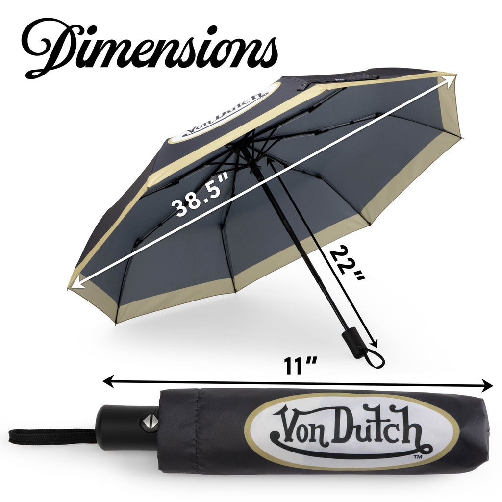 Gold Logo Compact Automatic Umbrella, Strong & Portable Travellty