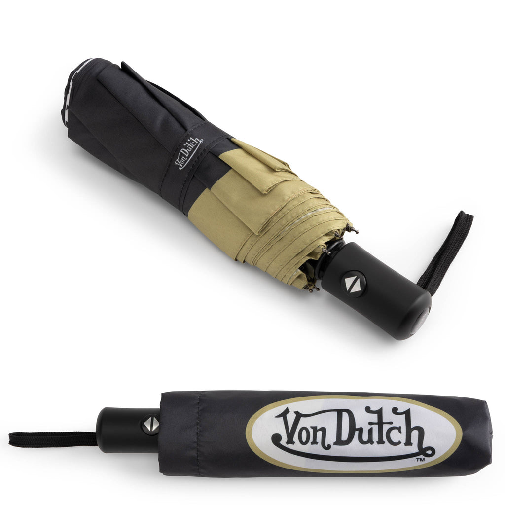 Gold Logo Compact Automatic Umbrella, Strong & Portable Travellty