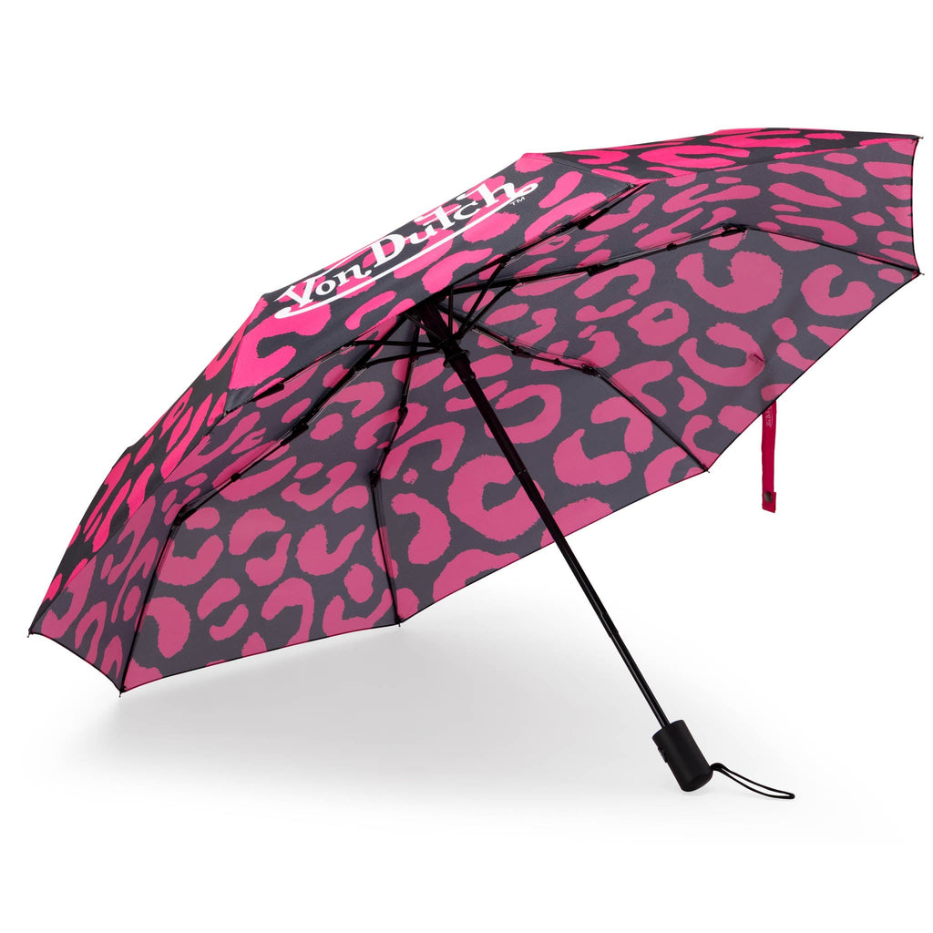 Hot Pink Cheetah Compact Automatic Umbrella, Strong & Portable Travellty