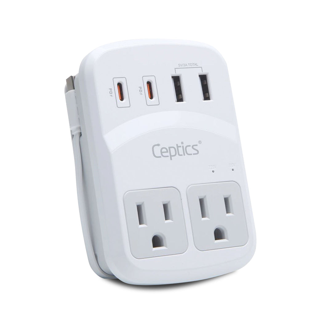 World-Way 6 Travel Adapter Kit | 2 USB-A + 2USB-C + 2 US Outlets - Grounded (WPS-5B) Ceptics