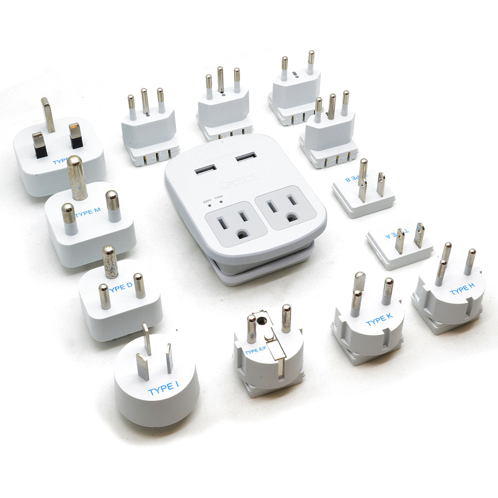 World-Way 13 Travel Adapter Kit | 2 USB + 2 US Outlets - Grounded (WPS-2B+ALL) Ceptics