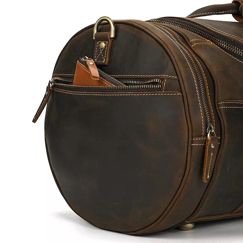 The Wainwright Weekender | Round Vintage Leather Weekender STEEL HORSE LEATHER