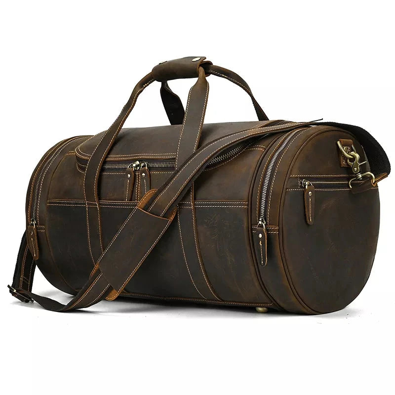 The Wainwright Weekender | Round Vintage Leather Weekender STEEL HORSE LEATHER