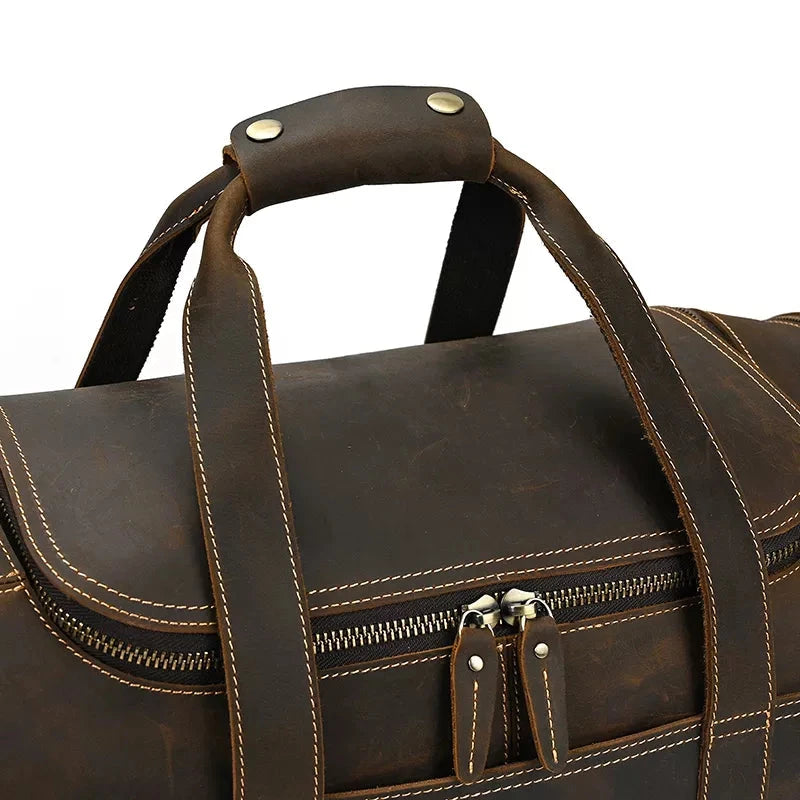 The Wainwright Weekender | Round Vintage Leather Weekender STEEL HORSE LEATHER