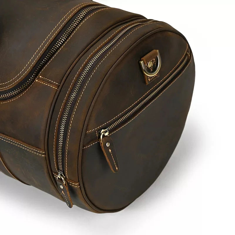 The Wainwright Weekender | Round Vintage Leather Weekender STEEL HORSE LEATHER