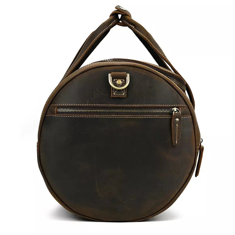 The Wainwright Weekender | Round Vintage Leather Weekender STEEL HORSE LEATHER