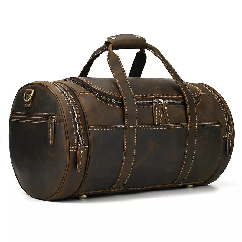The Wainwright Weekender | Round Vintage Leather Weekender STEEL HORSE LEATHER