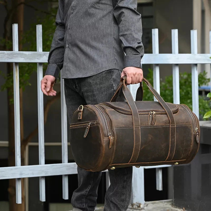 The Wainwright Weekender | Round Vintage Leather Weekender STEEL HORSE LEATHER