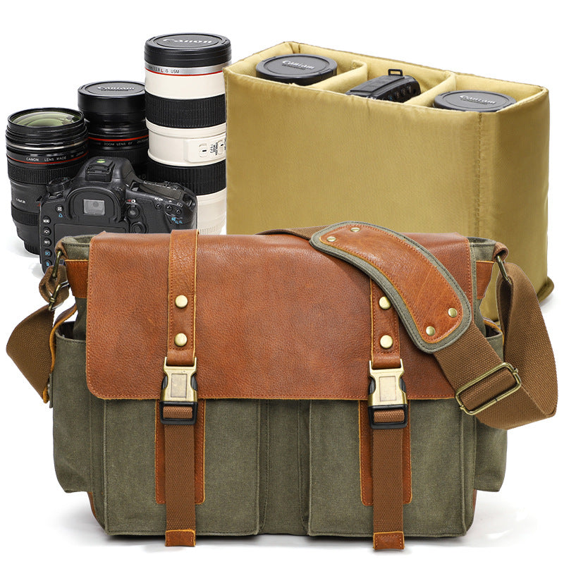 Waterproof Canvas Camera Bag Shoulder Bag Case SLR/DSLR Camera Bags Canvas And Leather Camera Bags RockCow Leather Studio