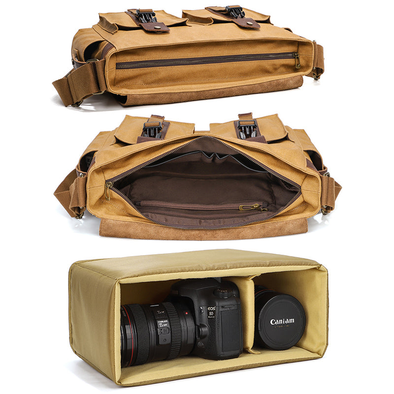 Waterproof Canvas Camera Bag Shoulder Bag Case SLR/DSLR Camera Bags Canvas And Leather Camera Bags RockCow Leather Studio
