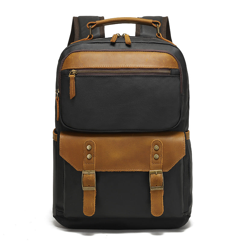 Waterproof Canvas Leather Backpack Large Travel School Bag Mens Laptop Rucksack Unisex Hiking College Backpack RockCow Leather Studio