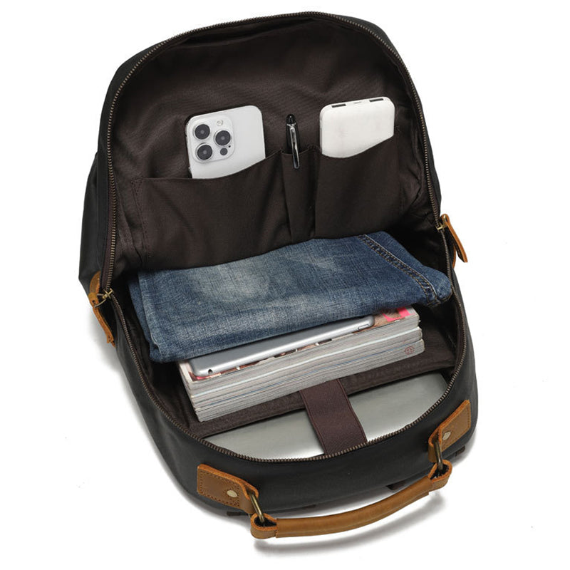Waterproof Canvas Leather Backpack Large Travel School Bag Mens Laptop Rucksack Unisex Hiking College Backpack RockCow Leather Studio