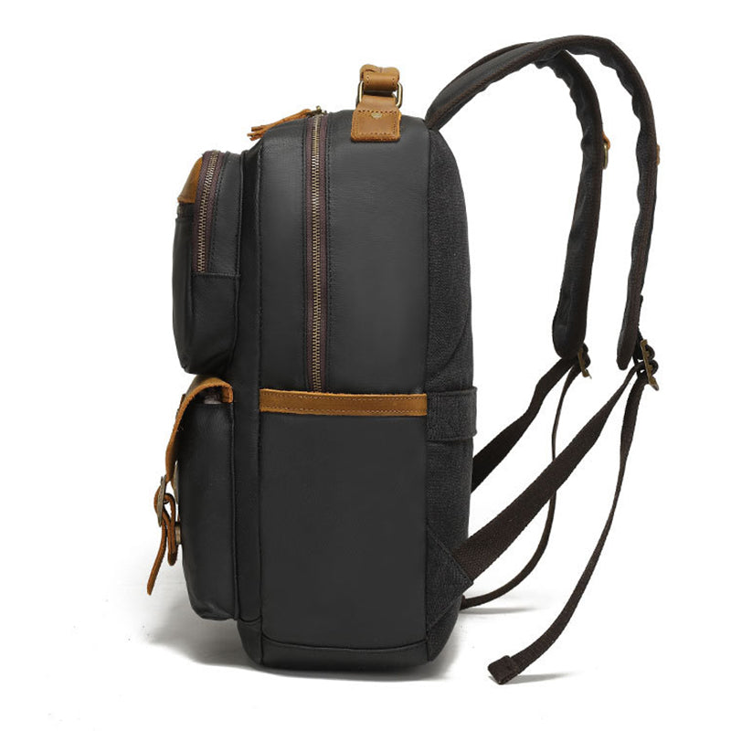 Waterproof Canvas Leather Backpack Large Travel School Bag Mens Laptop Rucksack Unisex Hiking College Backpack RockCow Leather Studio