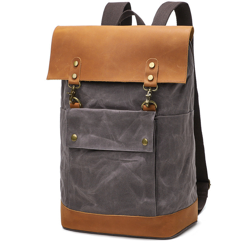Waterproof Canvas Travel Backpack Full Grain Leather And Canvas Laptop Backpack Flap Cover Camera Backpack RockCow Leather Studio