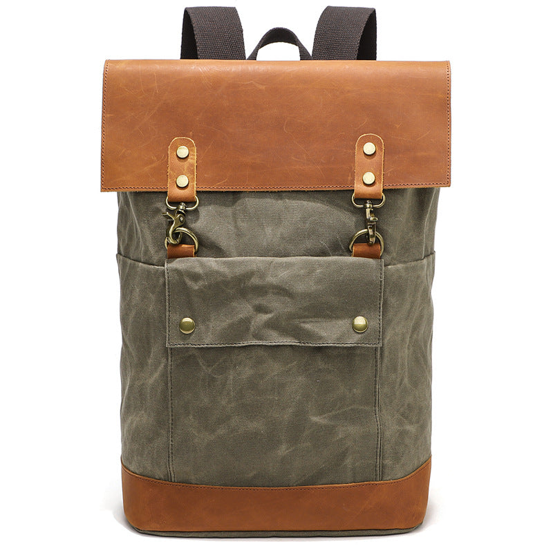 Waterproof Canvas Travel Backpack Full Grain Leather And Canvas Laptop Backpack Flap Cover Camera Backpack RockCow Leather Studio