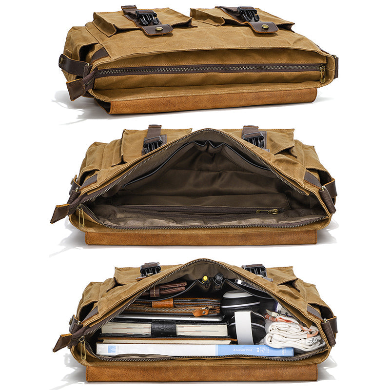 Waterproof Waxed Canvas Camera Bag Canvas With Leather DSLR Camera Bag Canvas Shoulder Messenger Bag RockCow Leather Studio