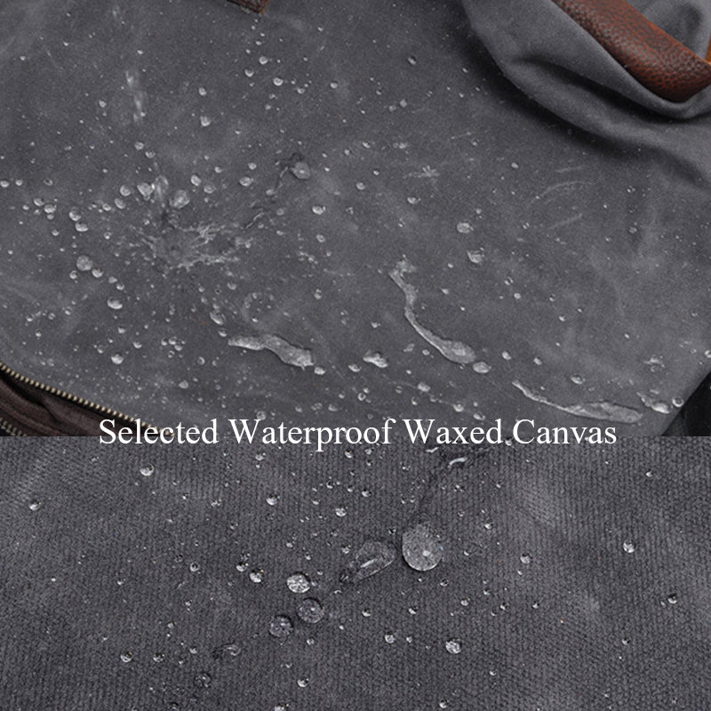 Waterproof Waxed Canvas Handbag Full Grain Leather With Canvas Tote Bag Vintage Style Big Shoulder Bag RockCow Leather Studio