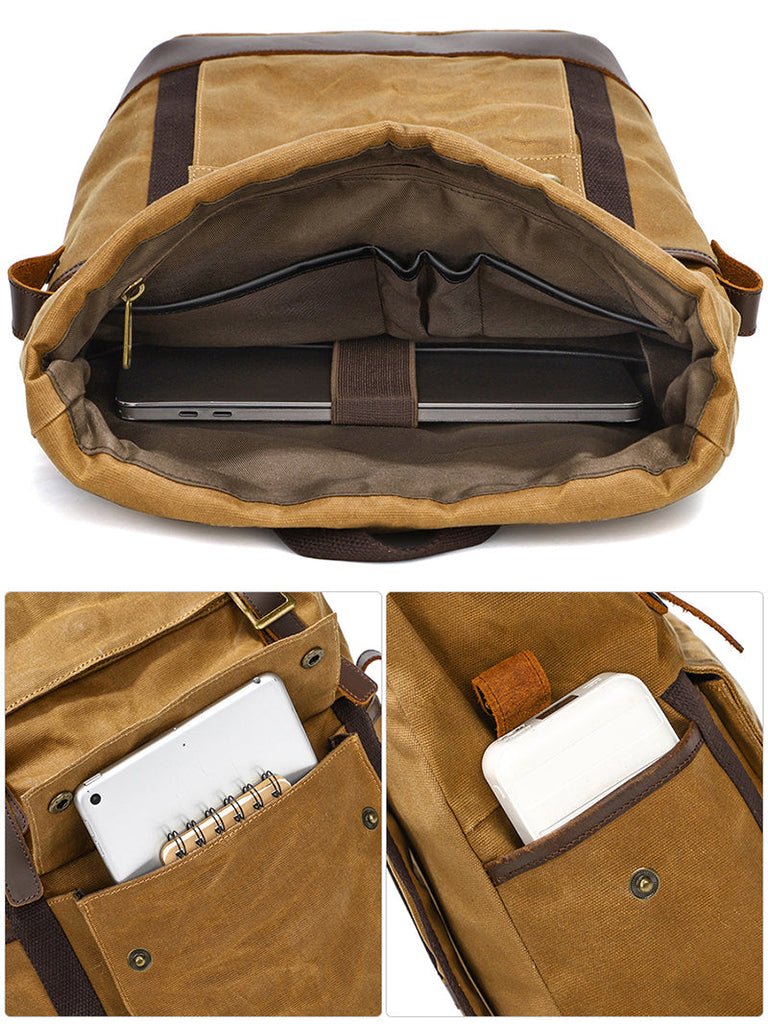 Waxed Canvas Backpack Canvas Rolltop Backpack Waterproof Canvas Laptop Backpack Large Capacity Travel Backpack RockCow Leather Studio