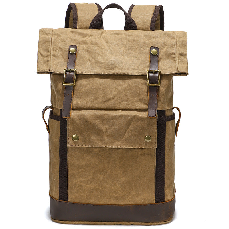 Waxed Canvas Backpack Canvas Rolltop Backpack Waterproof Canvas Laptop Backpack Large Capacity Travel Backpack RockCow Leather Studio