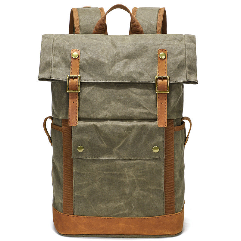 Waxed Canvas Backpack Canvas Rolltop Backpack Waterproof Canvas Laptop Backpack Large Capacity Travel Backpack RockCow Leather Studio